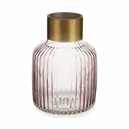 Vaso Righe Rosa Dorato Vetro 14,5 x 22 x 14,5 cm (6 Unità)