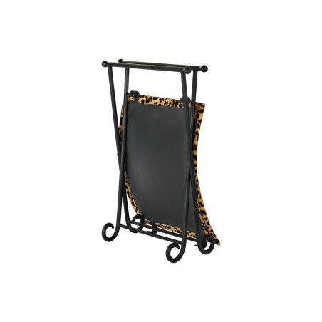 Poggiapiedi DKD Home Decor Nero Metallo Marrone Pelle Leopardo (55 x 45 x 41 cm)