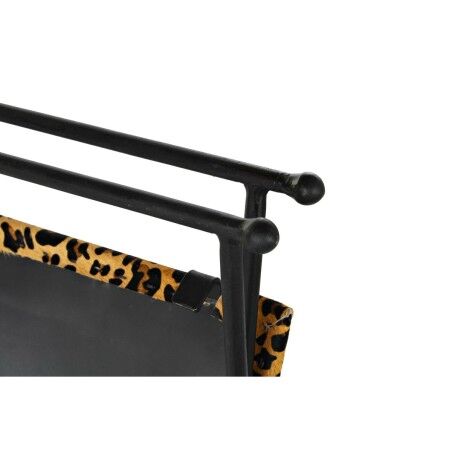 Poggiapiedi DKD Home Decor Nero Metallo Marrone Pelle Leopardo (55 x 45 x 41 cm)