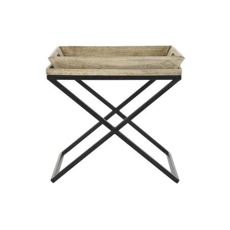 Tavolo aggiuntivo DKD Home Decor Nero Naturale Metallo Legno di mango 55 x 45 x 53 cm