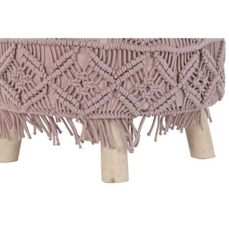 Poggiapiedi DKD Home Decor Naturale Rosa chiaro Legno Boho Macramé 53 x 53 x 31 cm
