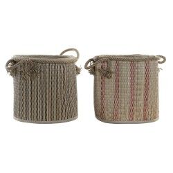 Cestino Multiuso DKD Home Decor Marrone Nero Rosso Juta Iuta Fibra naturale Boho 30 x 30 x 36 cm (2 Unità)