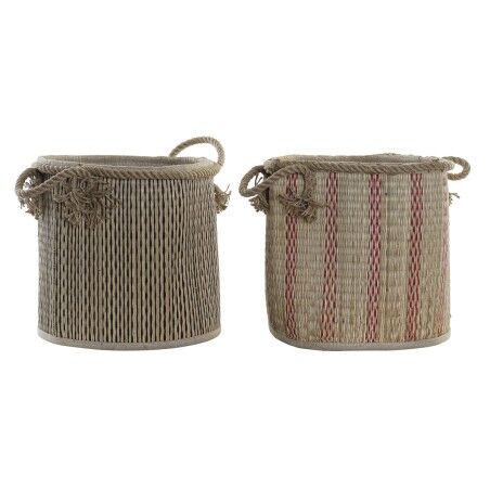 Cestino Multiuso DKD Home Decor Marrone Nero Rosso Juta Iuta Fibra naturale Boho 30 x 30 x 36 cm (2 Unità)