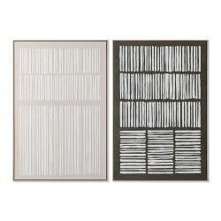 Quadro Home ESPRIT Bianco Verde Beige Grigio scuro polistirene Tela Righe Città (2 Unità)