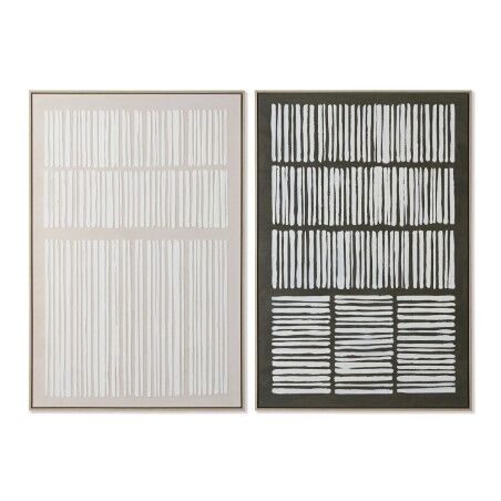 Quadro Home ESPRIT Bianco Verde Beige Grigio scuro polistirene Tela Righe Città (2 Unità)