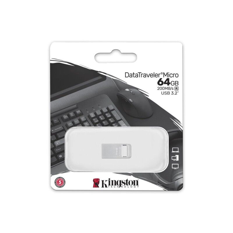 Memoria USB Kingston DTMC3G2/64GB Portachiavi Argentato Nero 64 GB Memoria USB Kingston DTMC3G2/64GB Portachiavi Argentato Nero 64 GB