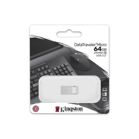 Memoria USB Kingston DTMC3G2/64GB Portachiavi Argentato Nero 64 GB