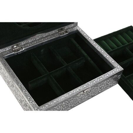 Scatola-Portagioie Home ESPRIT Verde Argentato Legno Alluminio 22,5 x 17,5 x 7,6 cm