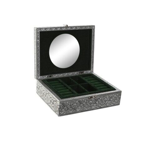 Scatola-Portagioie Home ESPRIT Verde Argentato Legno Alluminio 22,5 x 17,5 x 7,6 cm