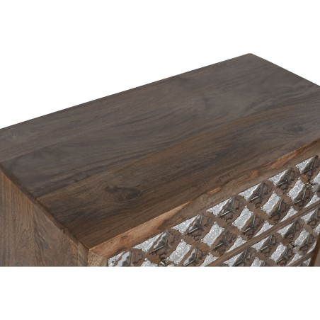 Cassettiera Home ESPRIT Marrone Nero Argentato Legno di mango Specchio Indiano 80 x 38 x 80 cm