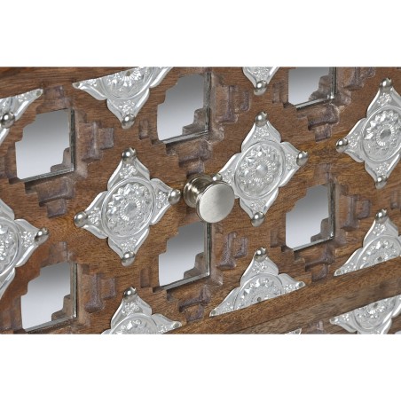 Cassettiera Home ESPRIT Marrone Nero Argentato Legno di mango Specchio Indiano 80 x 38 x 80 cm