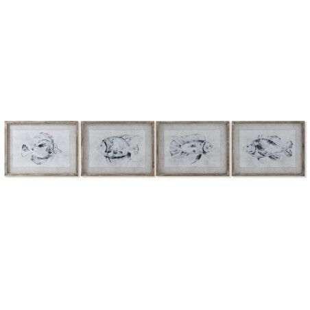 Quadro Home ESPRIT Grigio Pesce (4 Unità)