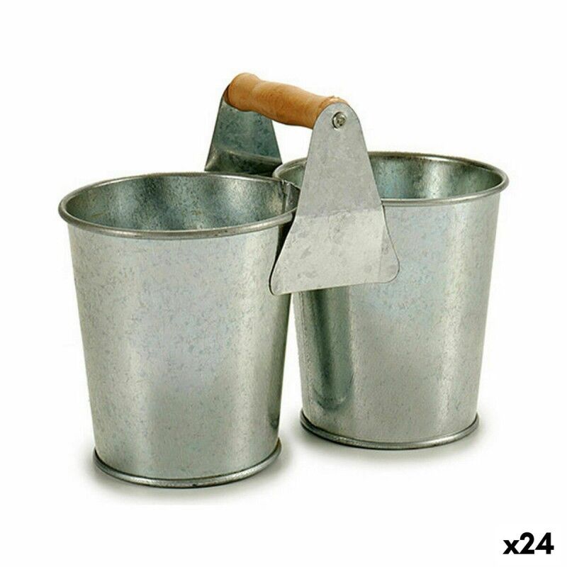 Vaso Ibergarden D60088-B Marrone Argentato Legno Zinco Doppia 20 x 15 x 10,2 cm (24 Unità)