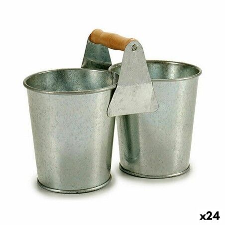 Vaso Ibergarden D60088-B Marrone Argentato Legno Zinco Doppia 20 x 15 x 10,2 cm (24 Unità)