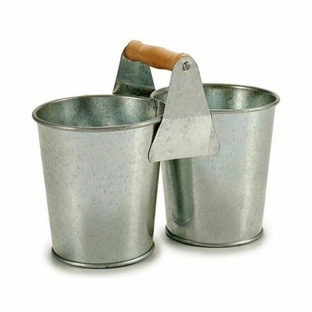 Vaso Ibergarden D60088-B Marrone Argentato Legno Zinco Doppia 20 x 15 x 10,2 cm (24 Unità)